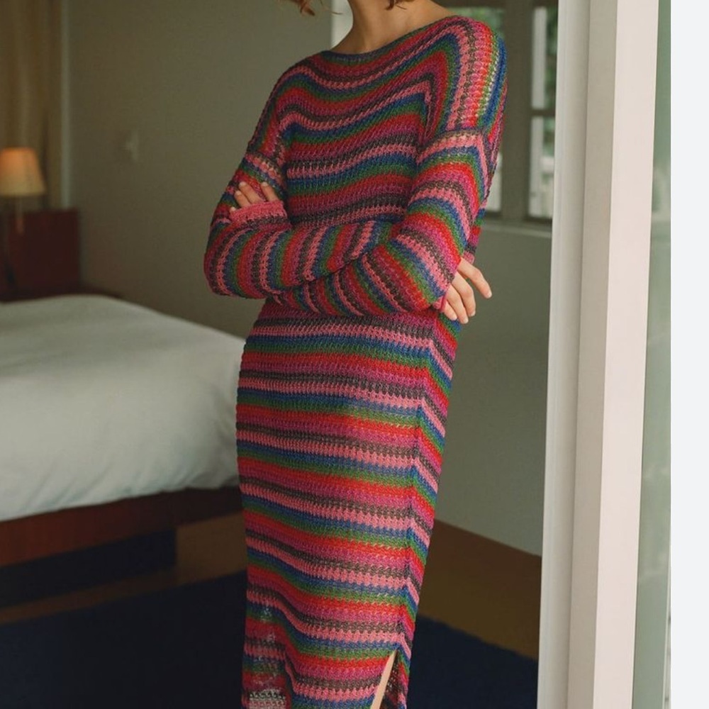 Striped Multicolor Knit Midi Dress